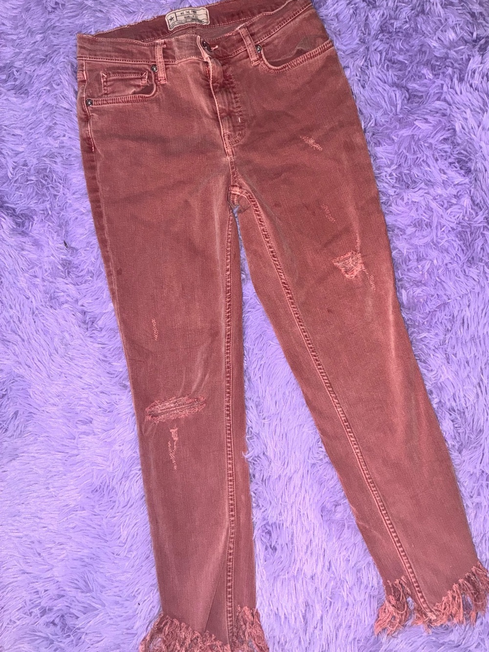 We The Free Free People Dusty Rose Pink Fringed Hem Denim Jeans Size 27